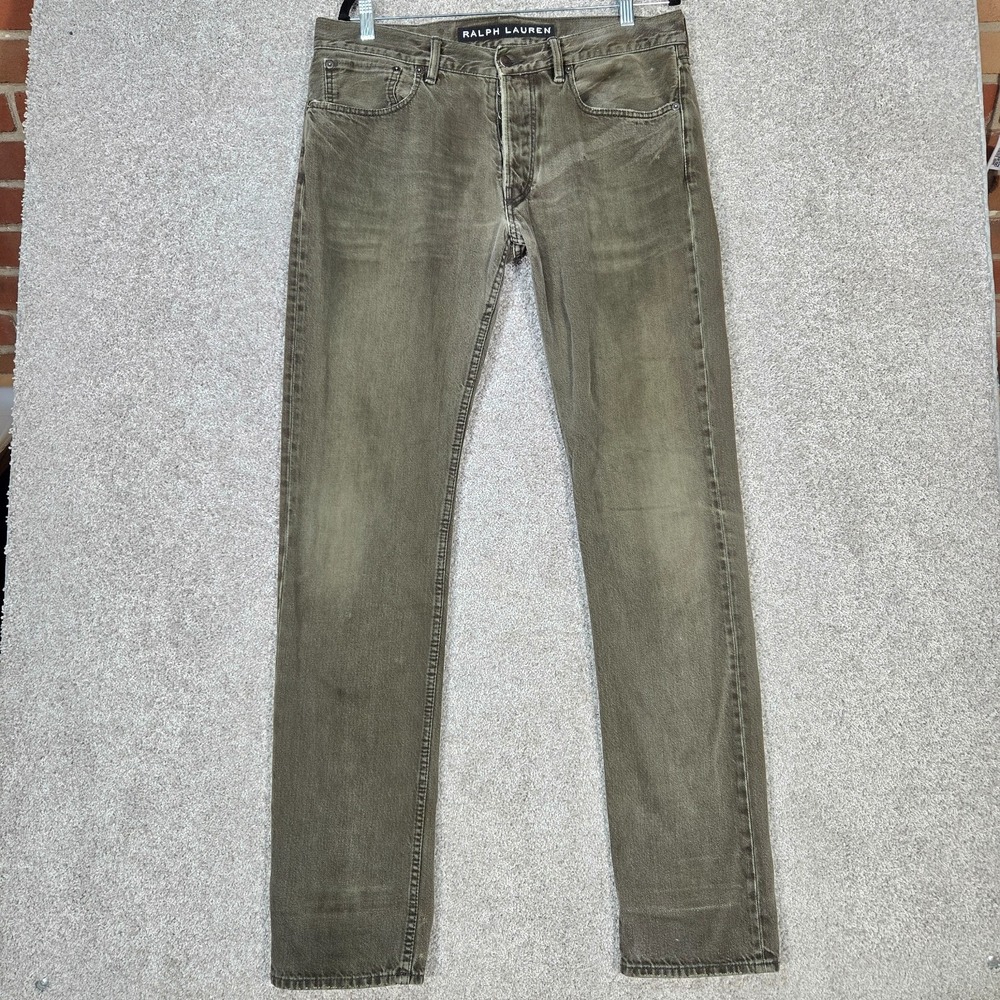 Ralph Lauren Black Label Jeans Men 34x34 Green Gray Straight distress button fly